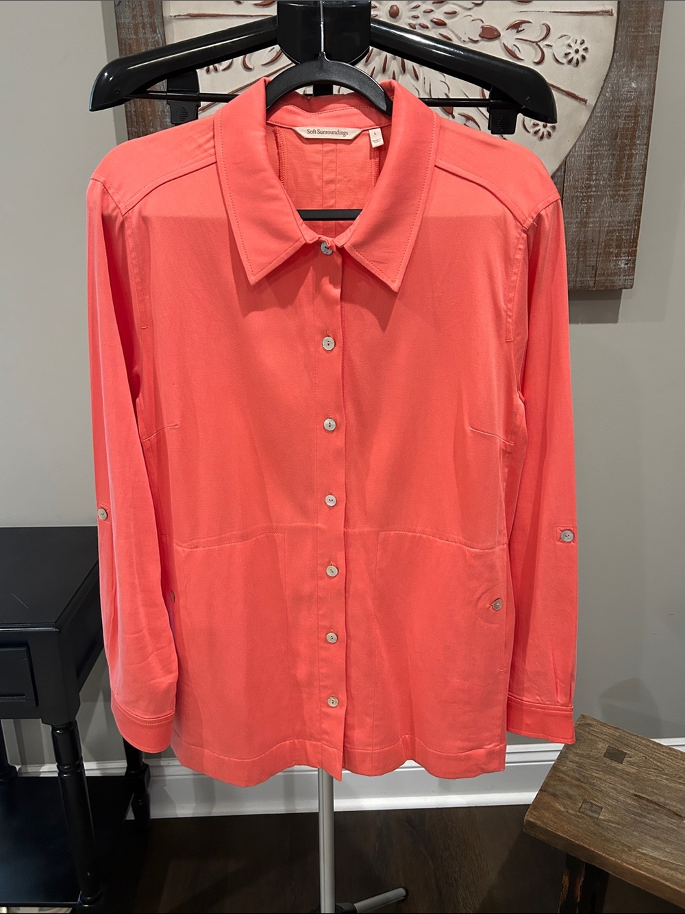 Soft Surroundings Women’s Coral-Pink Button Front Blouse/ Soft/ Size Lg